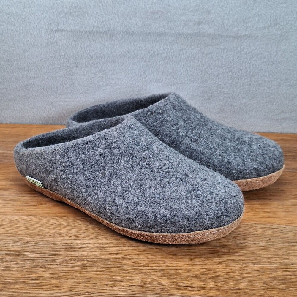 Kyrgies Women's 8 8.5 EU 39 Indoor Wool Slide Slippers Gray Leather Sole